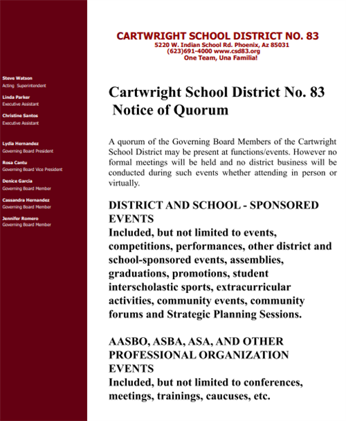 Notice of board quorum